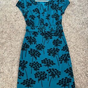 Boden Teal Floral Belted Midi Dress